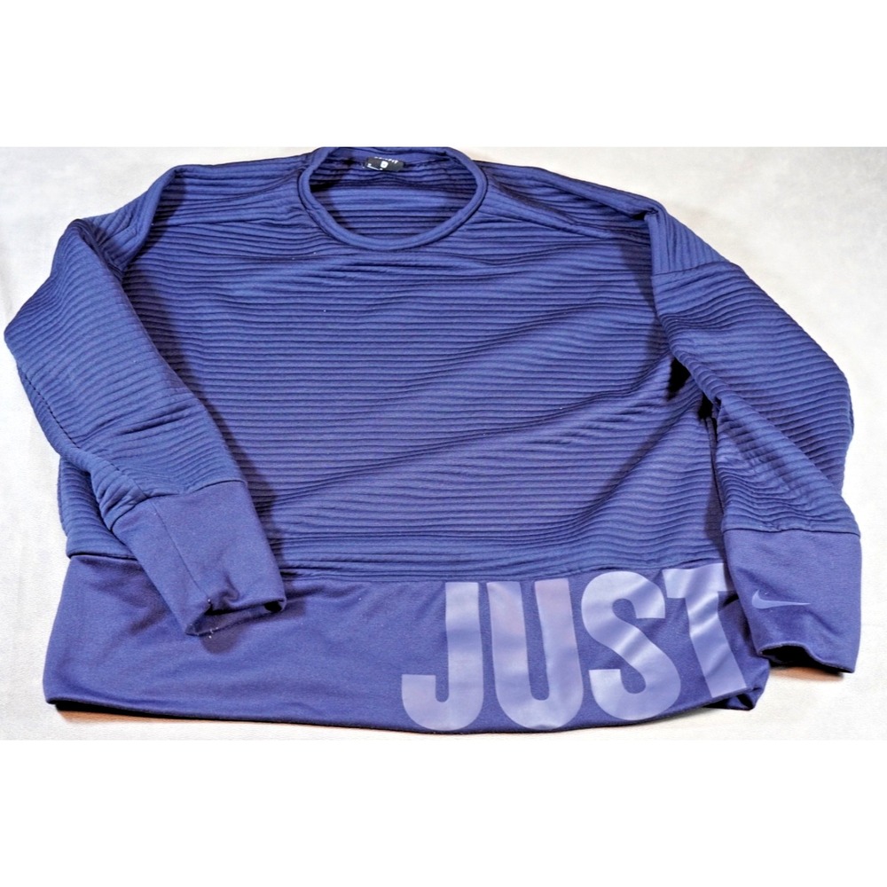 Nike Just Do It Blue Ribbed Pullover Sweatshirt Crewneck Long Sleeve M Pockets